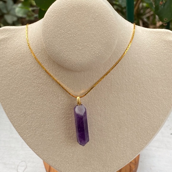 18 KG Gold Necklace with Amethyst Pendant - Picture 3 of 11